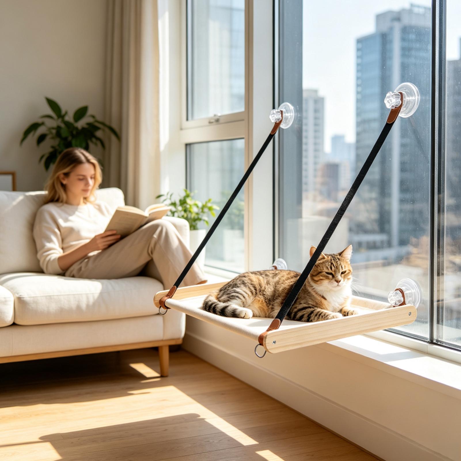 Cat Window Perch - كرسي نافذة للقطط مصنوع من الخشب